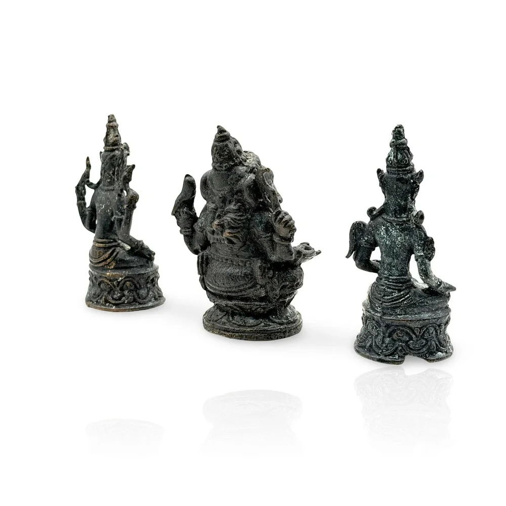 Vintage Thai Bronze Ganesha Vishnu Deity Statue Set 4" Sacred Altar Thailand - Picture 8 of 10